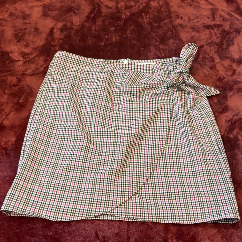 LOFT Multicolor Plaid Mini Skirt with Bow